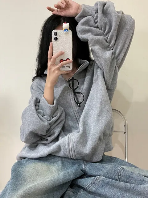 후리스 투웨이 플리스 집업 셔링 트레이닝 빅사이즈 오버핏 쇼매셔링 폴리스 캐주얼 상세 이미지 50