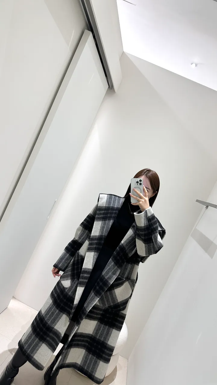 세일러 빅카라 체크 후드 롱코트 (수입) 상세 이미지 8