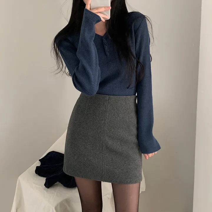[4계절필수 디자인/연그레이 당일출고✨] 자체제작 #크치Made 젤리 버튼 트임 브이넥 골지 겨울 니트 긴팔티셔츠 - nt 상세 이미지 91