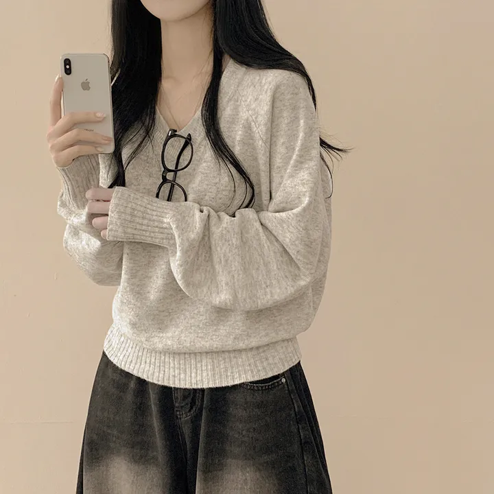 [얇은봄VER/리얼인생핏!] 여리여리~ 베이직 브이넥 나그랑 루즈핏 긴팔 봄니트 상세 이미지 7