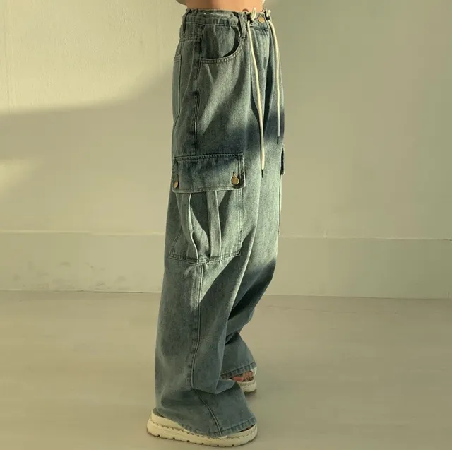 ストリングカーゴワイドデニムパンツ | ファッション通販サイト NUGU