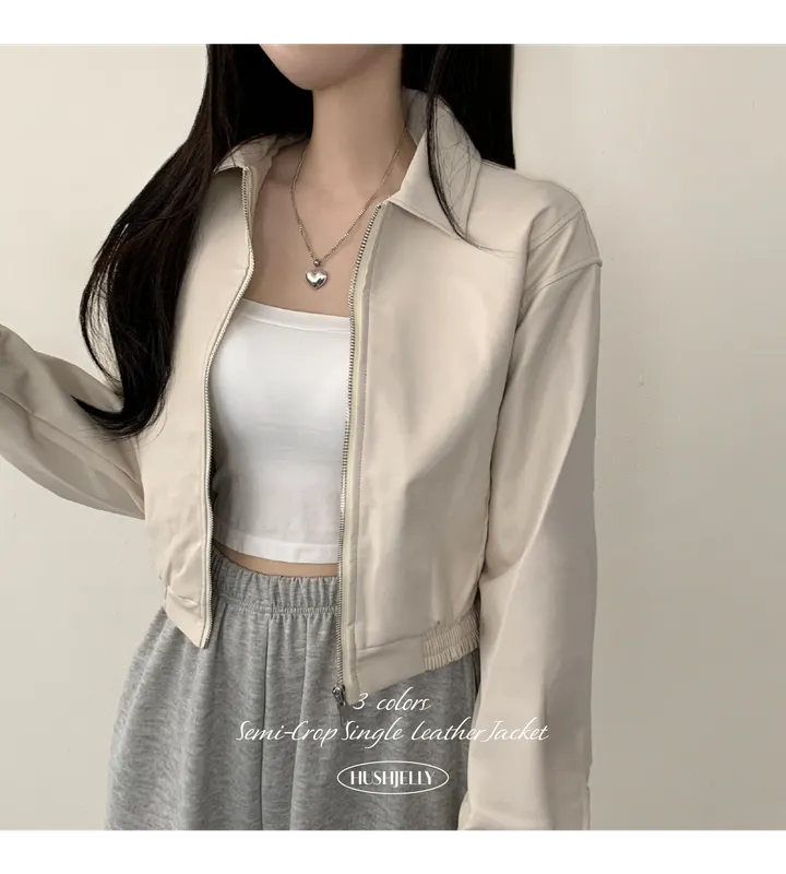 [예쁨보장/가을무드] 블루종 박시 카라 크롭 라이더 가죽 레더 자켓 3color 상세 이미지 1