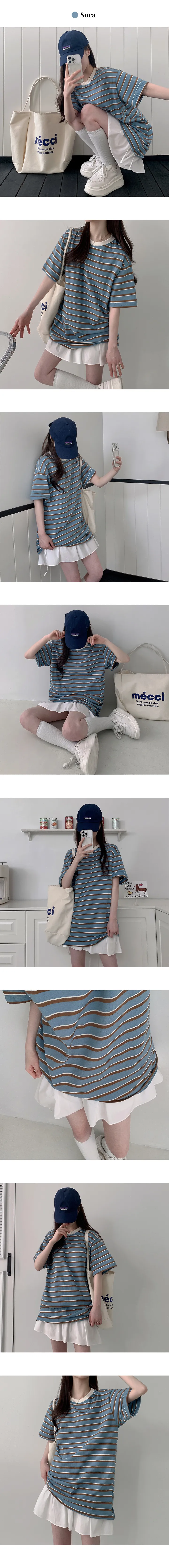 [캐주얼힙/박스티/커플템] 보토 오버핏 스트라이프 배색 단가라 반팔티 (5color) 상세 이미지 5