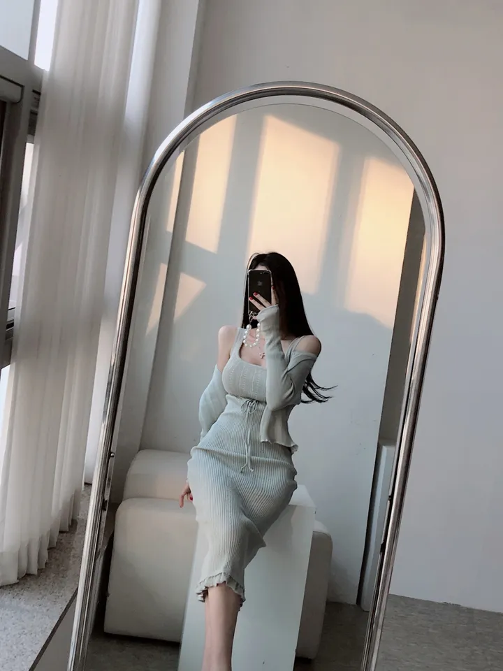 *당일* 로셸 뜨개 프릴 롱원피스 가디건 세트 2color 상세 이미지 17
