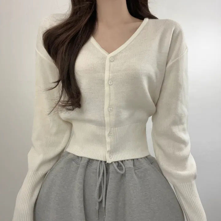[데일리/허리쏙] 세미크롭 브이넥 니트 가디건 봄신상 봄가디건 (4color) 상세 이미지 1