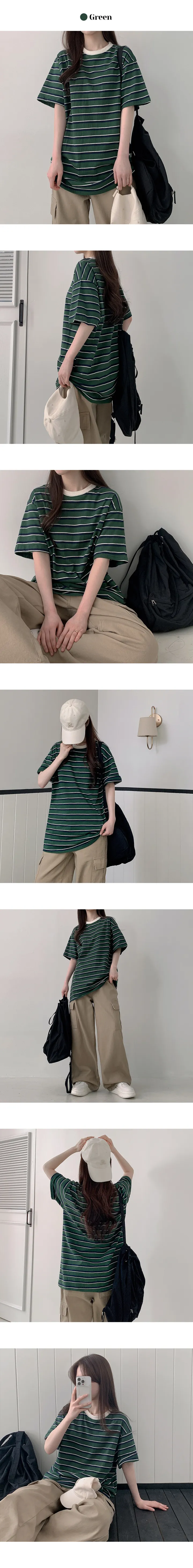 [캐주얼힙/박스티/커플템] 보토 오버핏 스트라이프 배색 단가라 반팔티 (5color) 상세 이미지 7