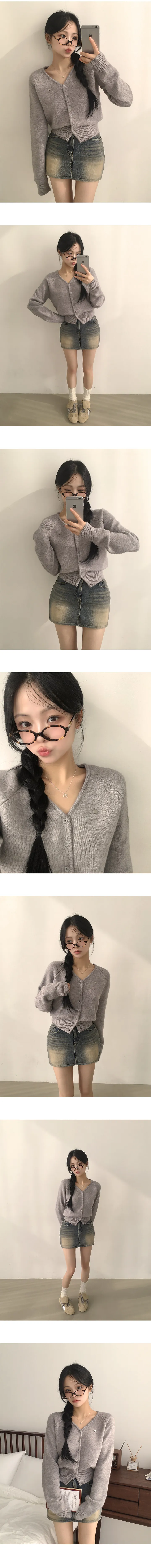 [허리잘록~/색감맛집] 어깨부각 없이 예쁜핏, 부드러운 울 나그랑 브이넥 와펜 펜던트 세미크롭 니트가디건 (6color) 상세 이미지 6