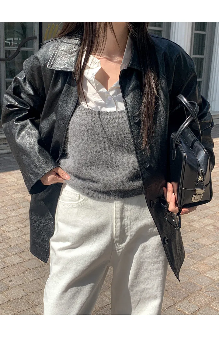 [자체제작/오늘출발/1만장돌파!]#봄🌷 바텐 오버핏 하프 레더 자켓 (데일리룩/개강룩/봄아우터/봄자켓/레더자켓/가죽자켓/루즈핏) 상세 이미지 157
