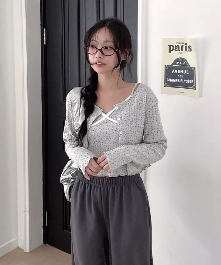 [러블리룩🫧💗] 럼블 잔꽃 패턴 플라워 레이스 골지 나시 가디건 세트 봄 가을 / 나시 가디건 레이어드 아우터 봄가디건 봄옷 뮤잉 상세 이미지 21