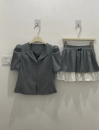 *(한정특가/어깨패드)* 하인즈 퍼프 반팔자켓 레이스큐롯 세트 투피스 하객룩 데이트룩 커플룩코디템 여름자켓 반바지 스커트 치마 상세 이미지 9
