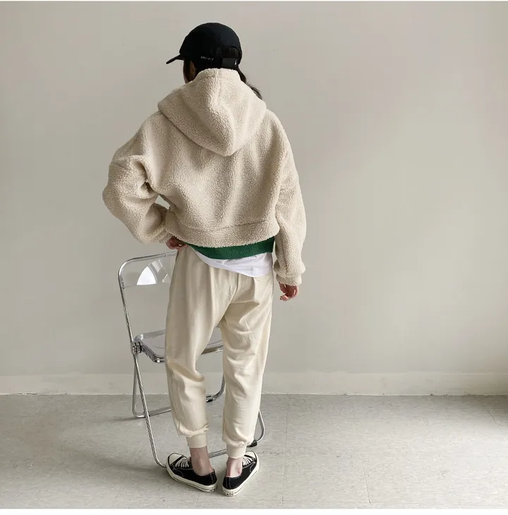 [국내생산/휘뚜루 마뚜루템!]뽀글이 덤블 크롭 후드 집업(3color) 핑크래빗 상세 이미지 18