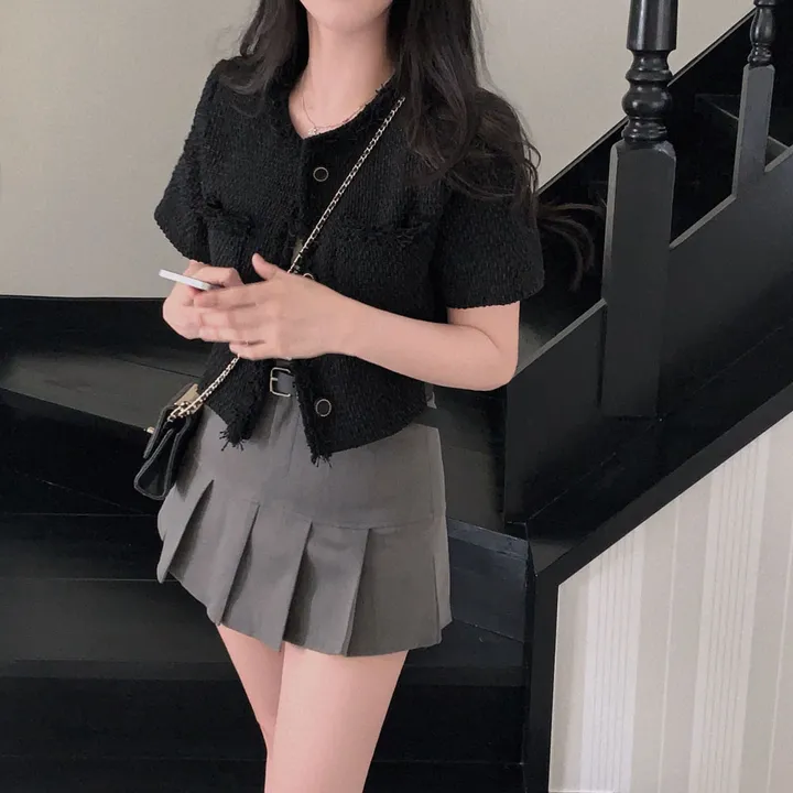 [여름하객룩🖤/고퀄리티]여름에도 고급스럽게 즐기는,하객 탄탄 썸머 트위드 반팔 크롭 루즈핏 자켓 상세 이미지 19