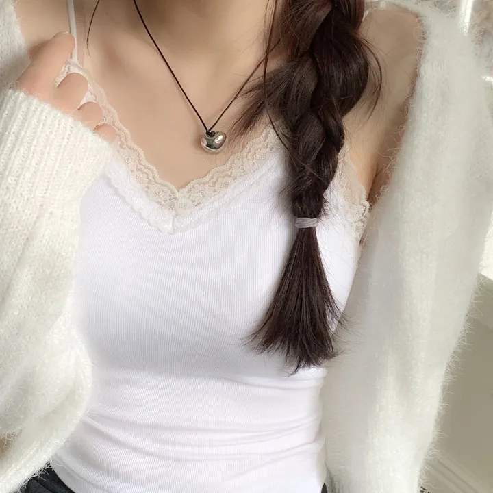 [캡내장O/스판좋아요/부드러워요]메이디 레이스 레이어드 슬림핏 슬리브리스 골지 캡나시 3color 상세 이미지 21