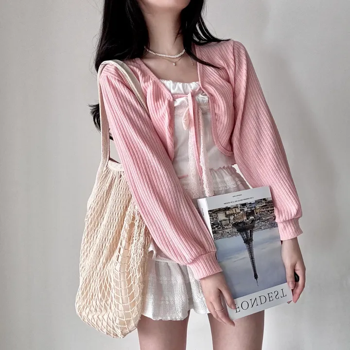 [하나사서 1년 뽕 뽑는*.*] 사계절템 살탐방지-! 골지 리본 발레코어 크롭 볼레로 가디건 상세 이미지 10