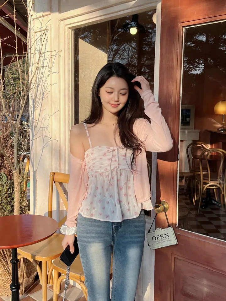 벚꽃룩🌸 리노아 플라워 쉬폰 가디건 뷔스티에 set 상세 이미지 3