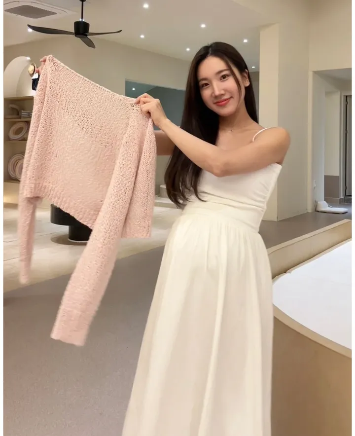 요거트 그물 니트 임산부가디건 파스텔 상세 이미지 14