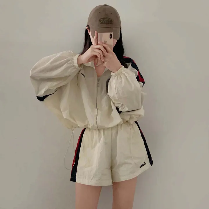 [✨2천장돌파✨]최애핏, 바스락 오버핏 바람막이 배색 집업 반바지 트레이닝 투피스 세트 상세 이미지 42