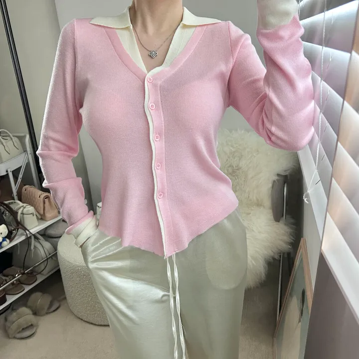 (강추)브리에 카라 배색 니트 가디건 -3color / 맨투맨 후드 집업 청바지 데님 원피스 3부팬츠 반바지 상세 이미지 24