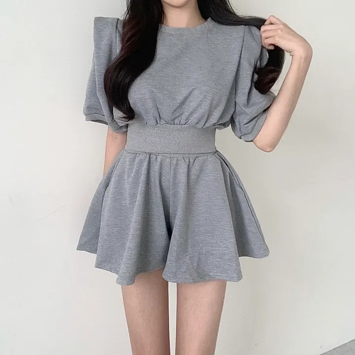 [치마바지/상하의SET] 로로 퍼프소매 반팔맨투맨 + 치마바지 투피스set 상세 이미지 6