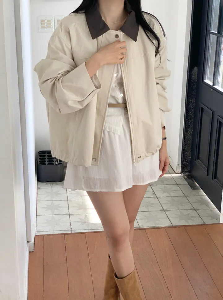[🌷봄아우터/당일출고] 배색 카라 오버핏 야상 자켓 (숏야상/야상점퍼) 상세 이미지 4