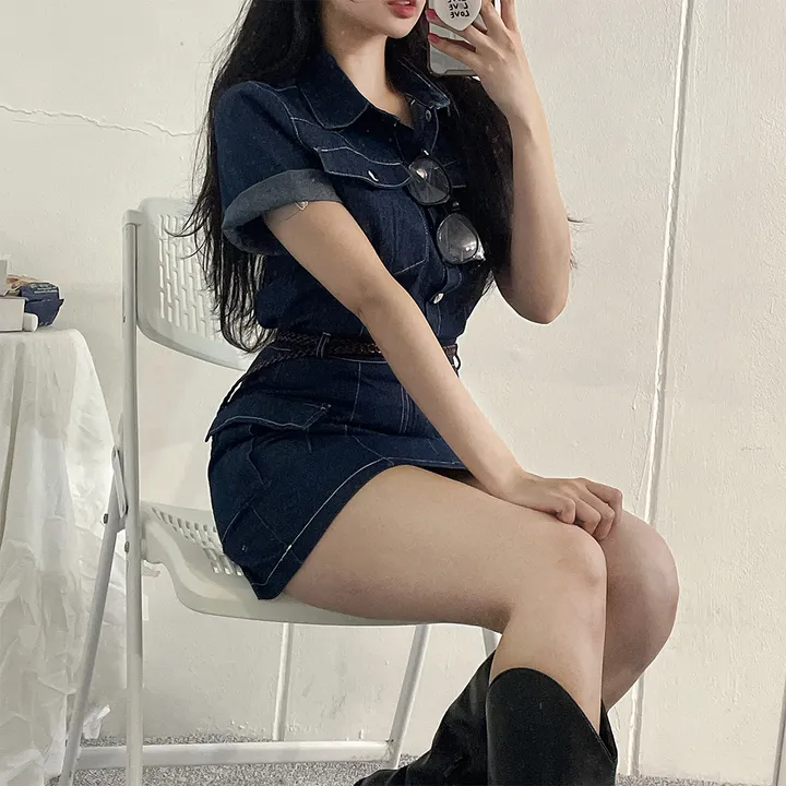 [남방+스커트 SET] 스킬 데님 반팔 남방 셔츠 + 데님 카고 스커트 투피스 세트 (단품or세트구매/2color) 상세 이미지 30
