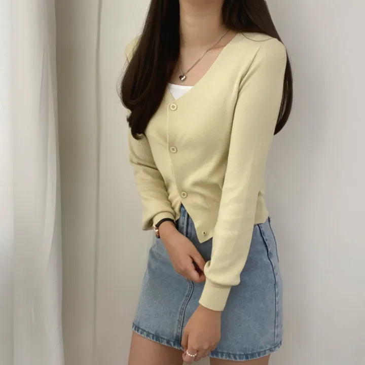 (데일리)소프트 기본 긴팔 니트 크롭 브이넥 가디건 5color 상세 이미지 14