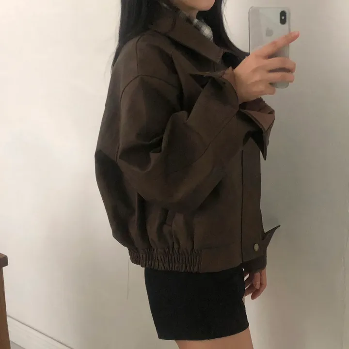 [고급레더!핏보장🤎]매트 무광 오버핏 가죽 레더 스웨이드 블루종 자켓 점퍼 2color 상세 이미지 19