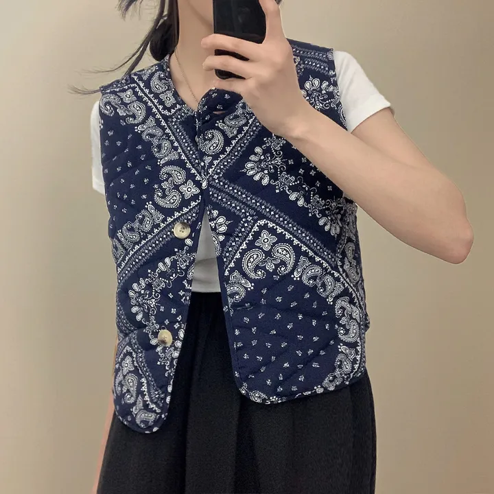 黒 キルティング ダウンベスト ノースリーブ ワンフォークロージング 1111clothing ◇スタンドネック