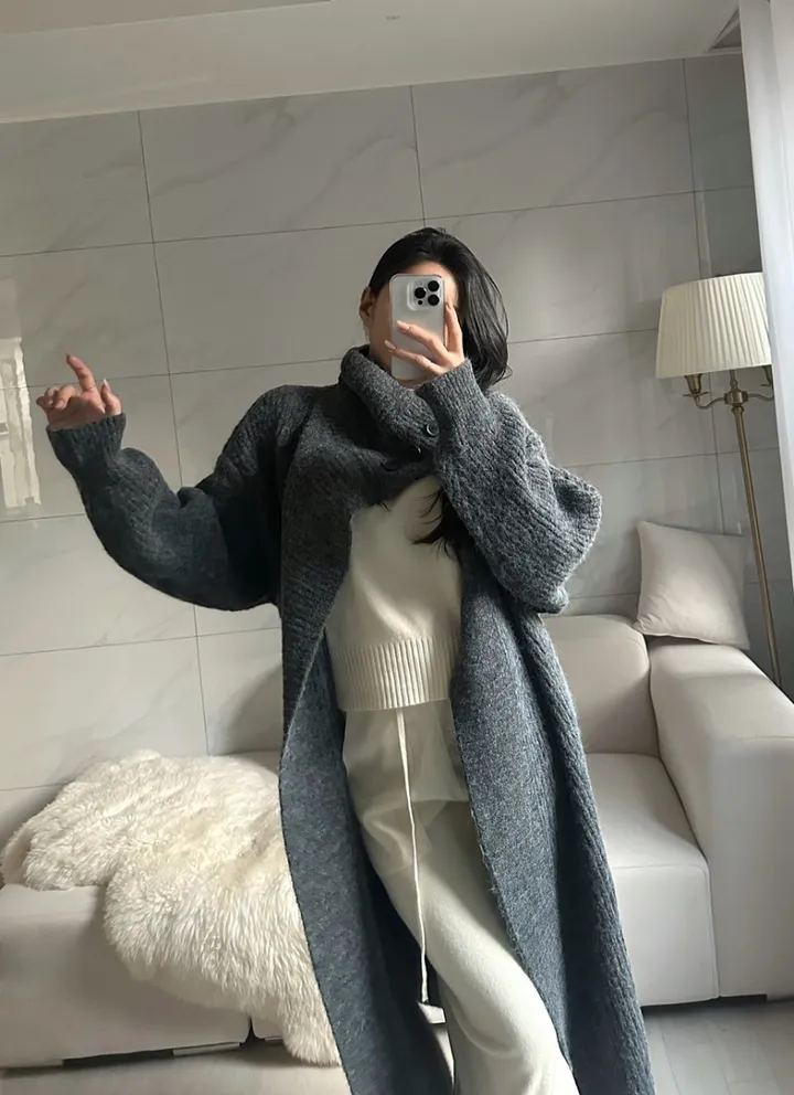 [아이당일] *도톰따숩 터틀넥 울 숄 빅카라 꽈배기 뜨개 니트 맥시롱가디건 울롱코트 울가디건(5color) 상세 이미지 27