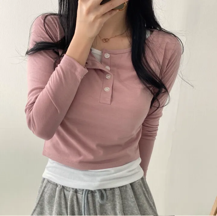 [2set/나시포함!] 단추 크롭 긴팔 세트 3color 상세 이미지 2