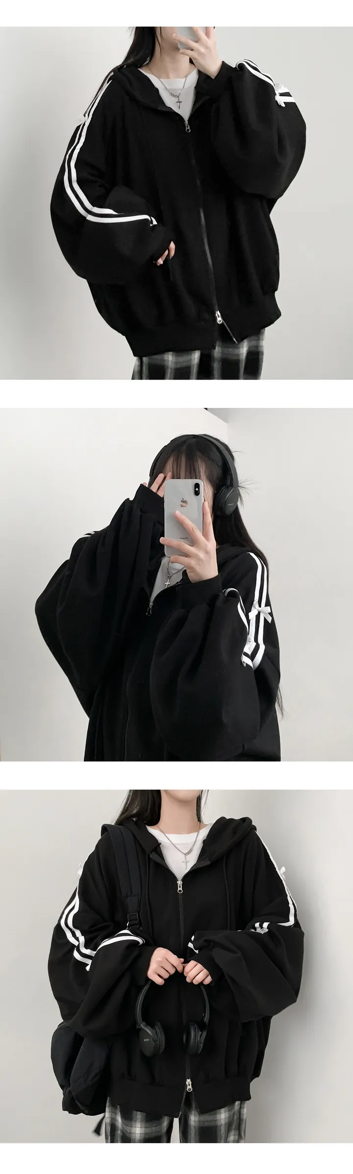 리본두줄 오버핏 후드집업 상세 이미지 1
