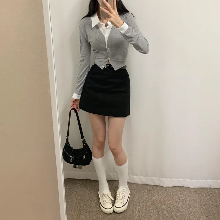 [벨트 SET] 미우 베이직 미니스커트 / 치마 속바지O 데이트룩 하객룩 나들이룩 모던 봄 스커트 미니멀 상세 이미지 11
