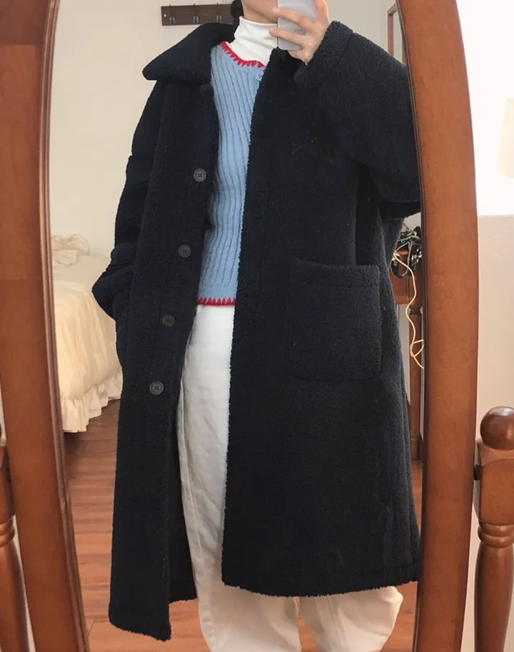 따뜻❤️뽀글이 털코트 겨울 카라 오버핏 롱코트 상세 이미지 9