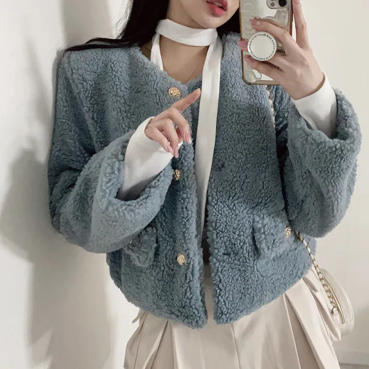 블랙입고 [누빔안감] 베릴 도톰 양털 트위드 노카라 숏자켓 (하객룩,연말룩/3color) 상세 이미지 27
