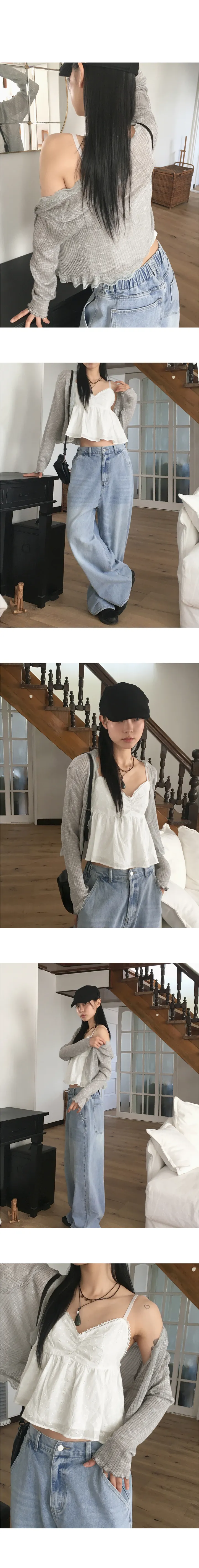 루넌 프릴 레이스 골지 물결 시스루 원버튼 긴팔 가디건 상세 이미지 6