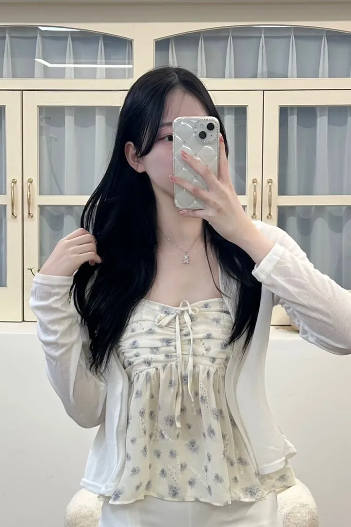 [진짜예쁨💕]셔링 플라워 나시 가디건 셋트 봄데이트룩 상세 이미지 19