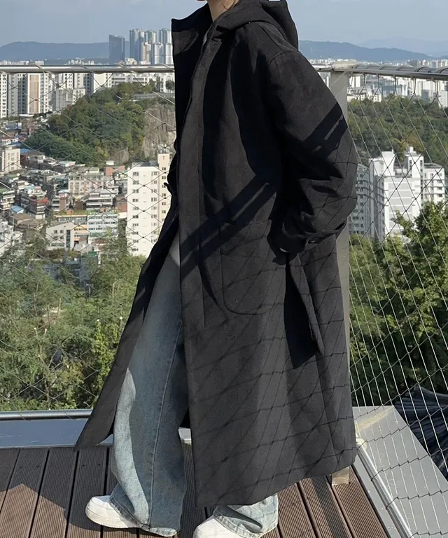 르브 울 후드 오버핏 롱코트