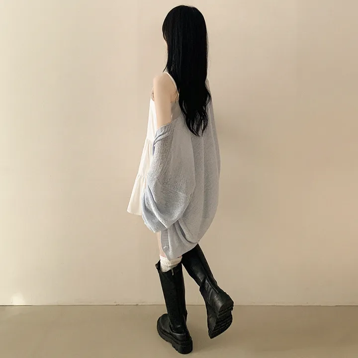 [햇빛차단☀️/왕오버핏!] 보호본능 왕박시 브이넥 여름 벌룬 가디건 빅사이즈 체형커버 살안타템 여행룩 상세 이미지 21