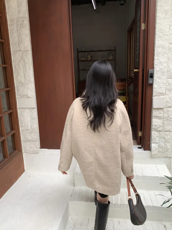 [안감누빔]테이퍼 부클 하프코트*베이지 당일발송 상세 이미지 12