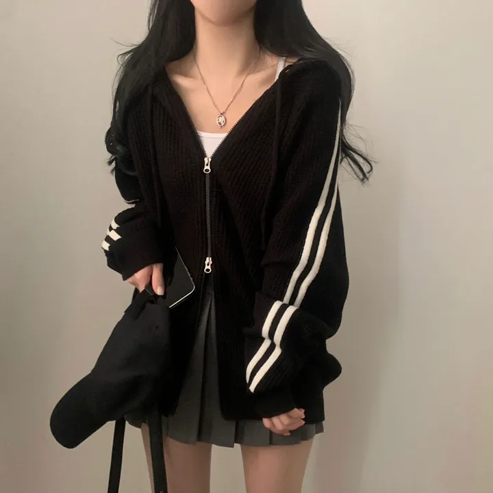 [투웨이!/저렴이XX] 펌킨 배색 라인 투웨이 오버핏 후드집업,니트가디건 - 4color 상세 이미지 32