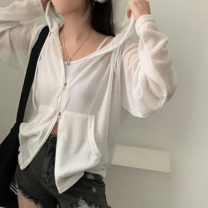 [여름아우터!/은은한비침] 한여름까지 필요한 투웨이 시스루 니트 후드집업,점퍼 - 5color 상세 이미지 11