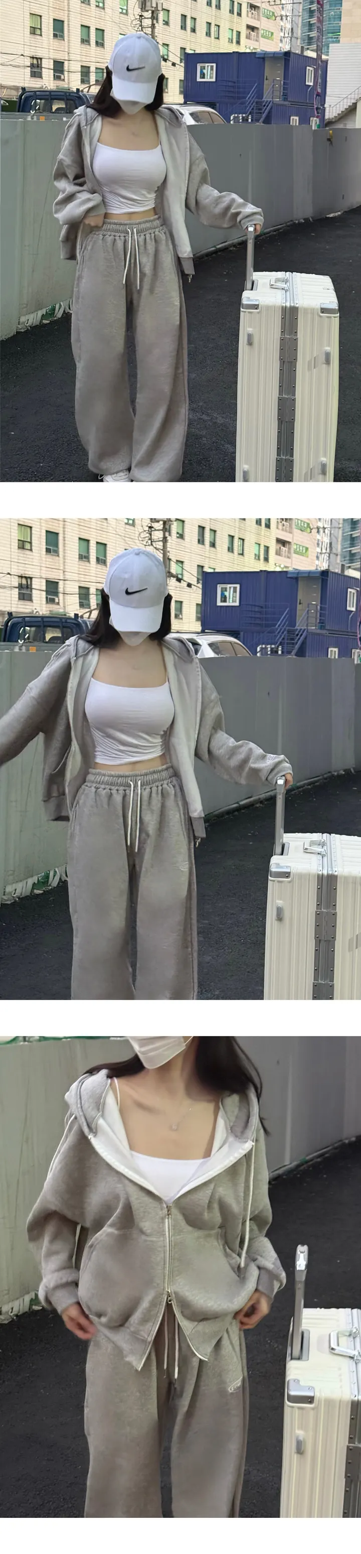 🔥기모 [ MADE: 브랜드퀄 ] 부분당일🚀 매일 오버핏 기모 트레이닝 세트 투피스 ( 자수 오버핏 투웨이 후드 집업 + 롱 와이드 루즈핏 스트링 조거 팬츠 ) 상세 이미지 12