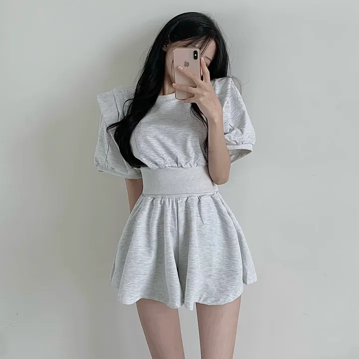 [치마바지/상하의SET] 로로 퍼프소매 반팔맨투맨 + 치마바지 투피스set 상세 이미지 15