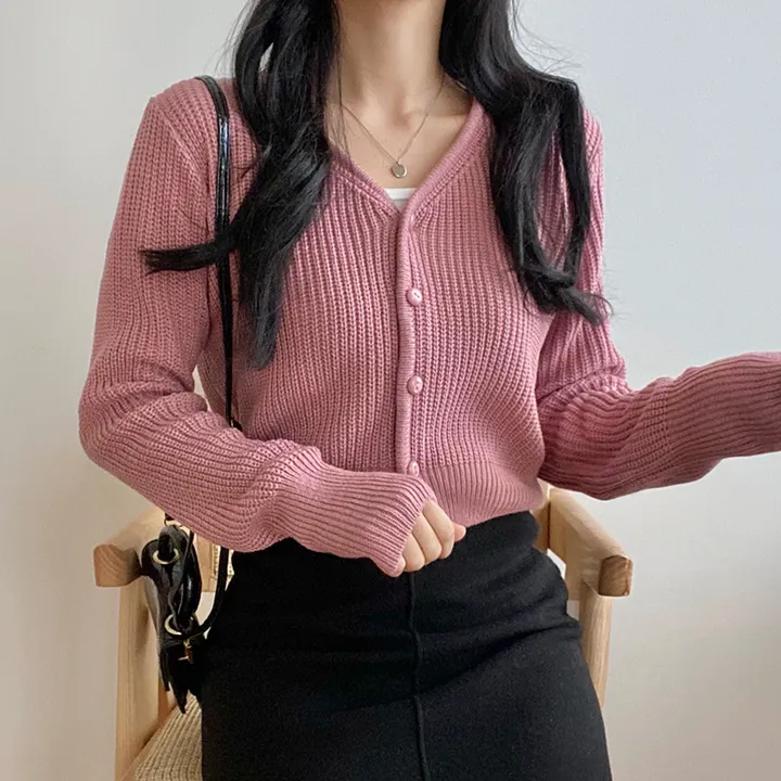 [도톰해요!/강추] 데일리 브이넥 크롭 니트 가디건 상세 이미지 18