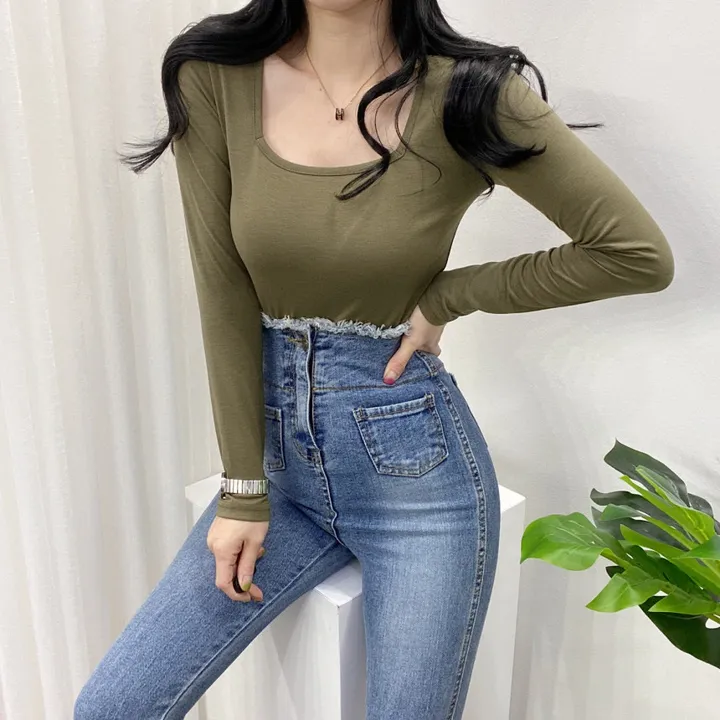 🚀당일발송🚀[묶음할인/11컬러] 조이 봄 가을 뉴 스퀘어넥 긴팔 티셔츠 이너티 상세 이미지 46