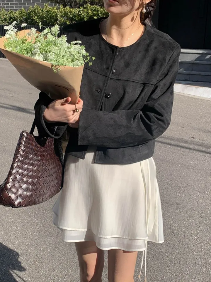 [봄신상🧡] 아잉 에이스 스웨이드 자켓 크롭 숏 라운드 포켓 하객룩 개강룩 출근룩 봄자켓 크롭자켓 상세 이미지 37