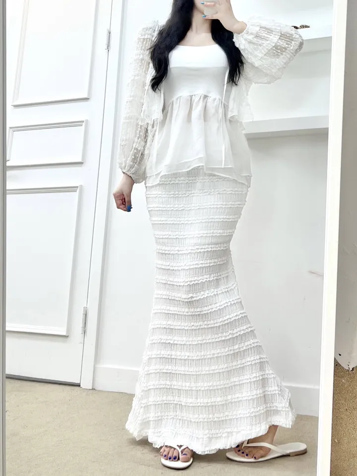 🩵공쥬핏+어깨패드O🩵쉬폰 퍼프 땡땡이 볼레로 가디건 (3COLOR) 시스루 프릴가디건 휴양지룩 여행룩 볼레로블라우스 상세 이미지 15
