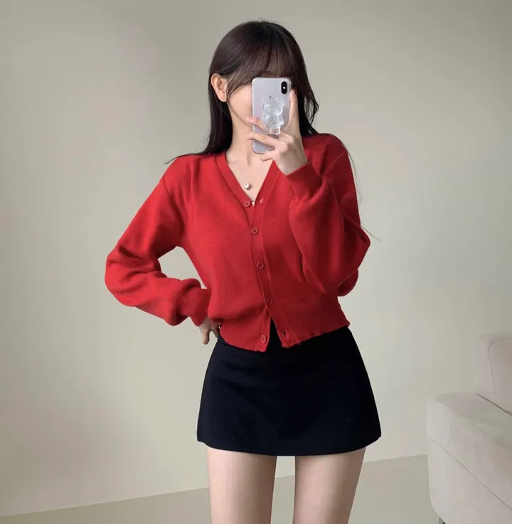 [인생가디건/10color] 머피 데일리 브이넥 무지 버튼 허리잘록 여리 니트 긴팔 가디건 상세 이미지 7