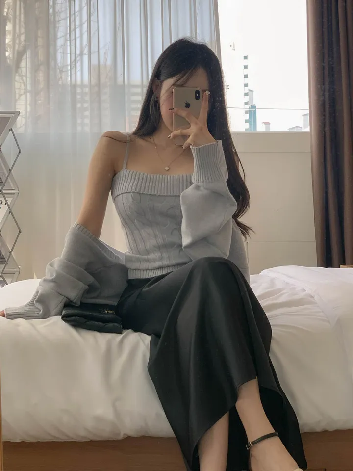 [찐애정템ㅠ고퀄버전*나시볼레로setෆ부유방삭제핏] 빈츠 꽈배기 끈나시 + 루즈핏 긴팔 볼레로 세트 니트 탑 나시 크롭 볼레로 가디건 스판 긴팔 투피스 세트 봄 가을 데일리룩 데이트 상세 이미지 52