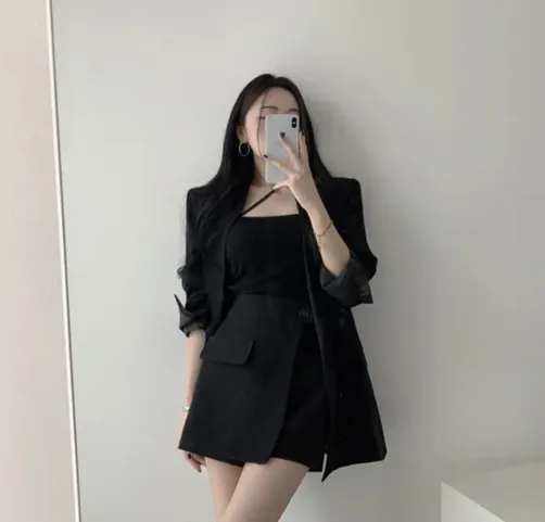 ((세트룩*존예핏)) 무드온 하프자켓 치마바지 투피스 하객룩 긴팔자켓 봄자켓 여름팬츠 미니스커트 치마바지 반바지 쇼츠 숏팬츠 상세 이미지 7